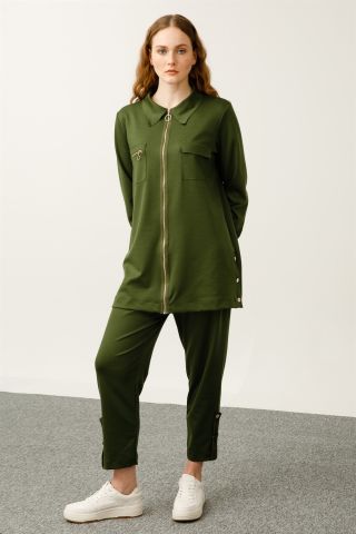 Ghisa Top Pocket Tunic Pants Set GREEN