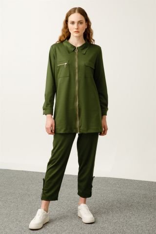 Ghisa Top Pocket Tunic Pants Set GREEN