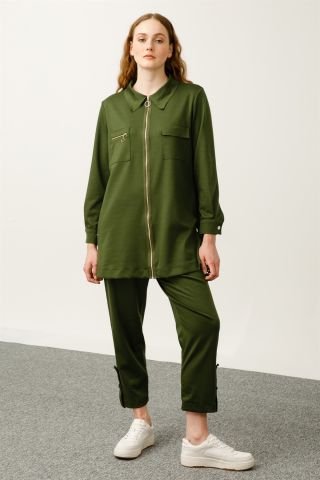 Ghisa Top Pocket Tunic Pants Set GREEN