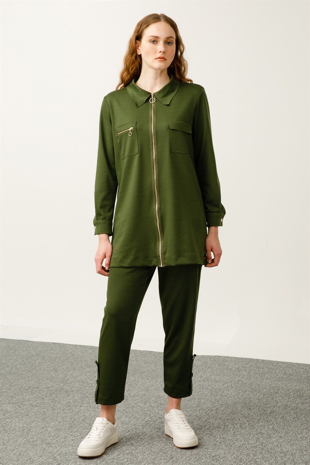 Ghisa Top Pocket Tunic Pants Set GREEN