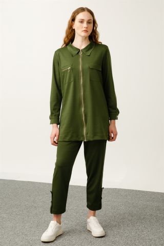 Ghisa Top Pocket Tunic Pants Set GREEN
