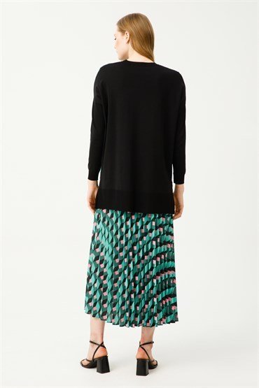 Knitwear Tunic Skirt Set GREEN-BLACK
