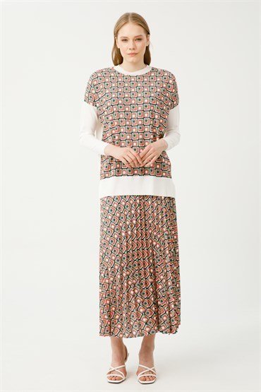 Knitwear Tunic Skirt Set GREEN CHECKED