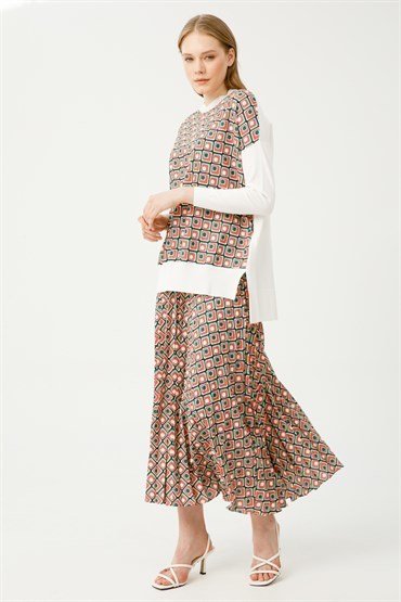 Knitwear Tunic Skirt Set GREEN CHECKED