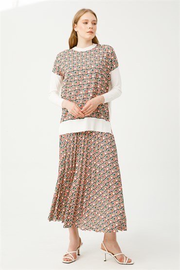 Knitwear Tunic Skirt Set GREEN CHECKED