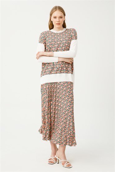 Knitwear Tunic Skirt Set GREEN CHECKED