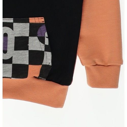 Erkek Bebek Dama Desenli Kanguru Cep Sweatshirt