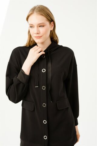 Ghisa Hooded Tunic Pants Set BLACK