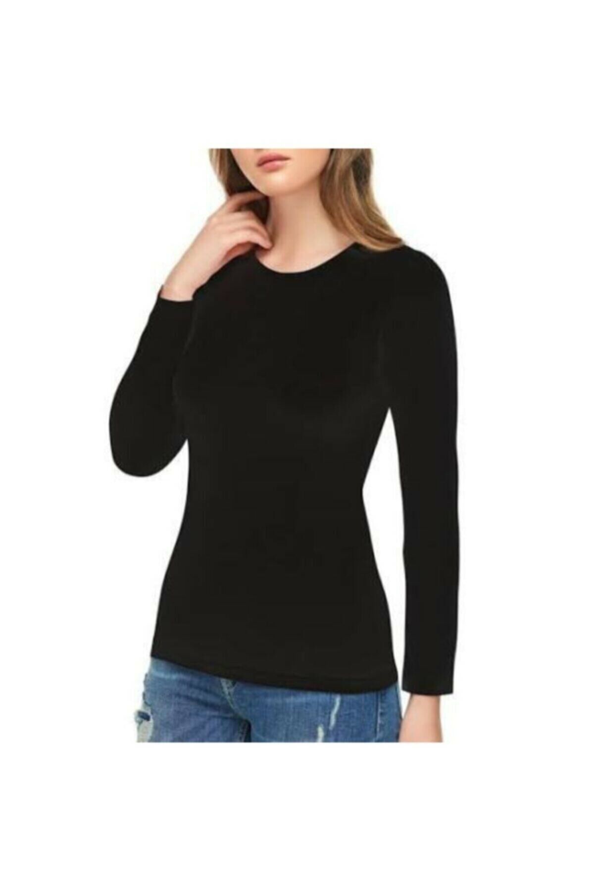 Women's Black Cotton Lycra Long Sleeve Bodysuit