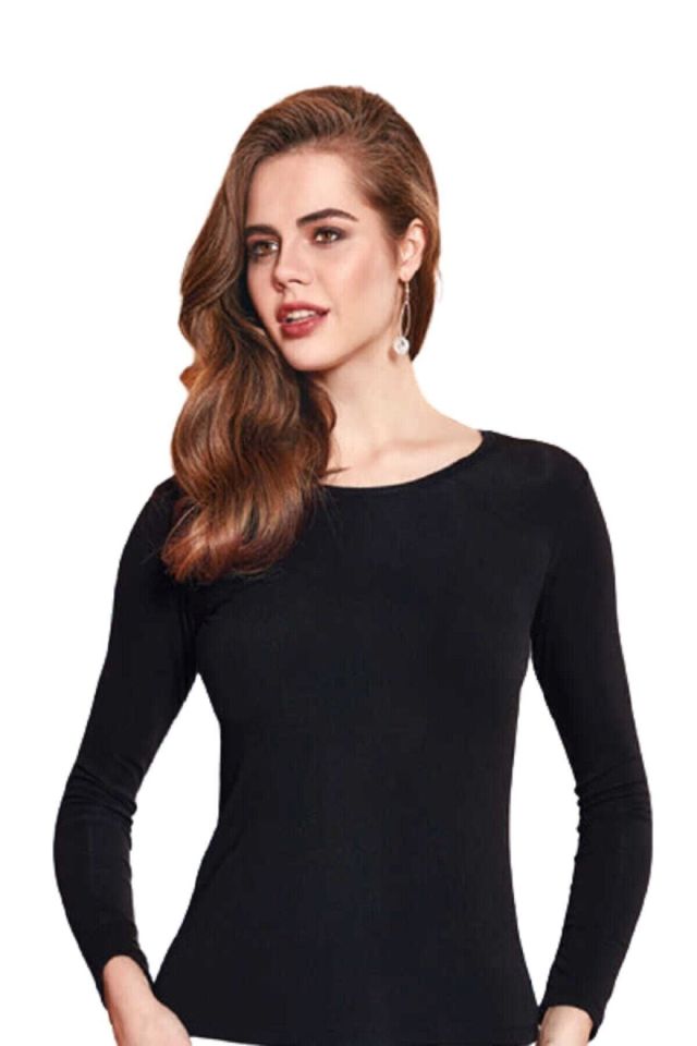 Women's Black Long Sleeve Thermal Top Underwear 2 Pack