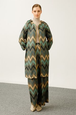 Ghisa Shoulders Epaulette Jacket Pants Set GREEN ZIGZAGLI