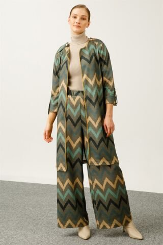 Ghisa Shoulders Epaulette Jacket Pants Set GREEN ZIGZAGLI