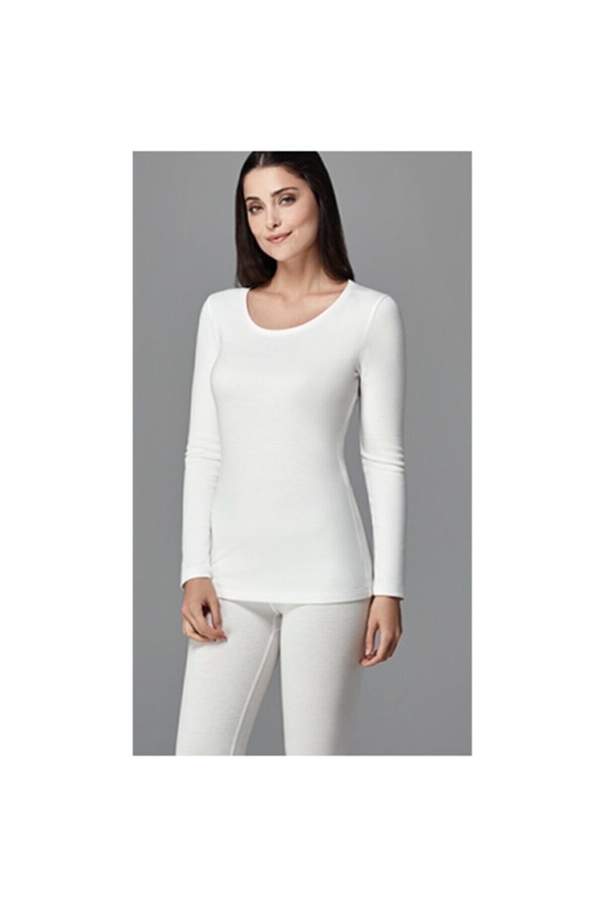 Women's Ecru Thermal Long Sleeve Underwear Crew Neck