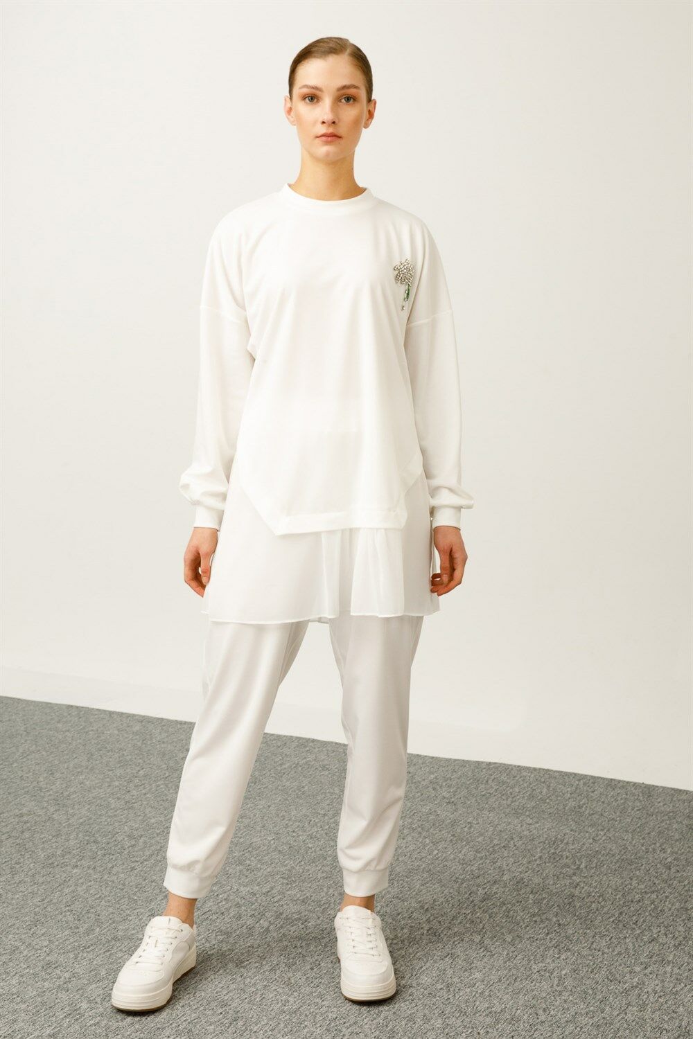 Ghisa Şifon Detaylı Sweat Shirt Pantolon Takımı EKRU SOFT