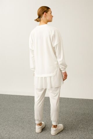 Ghisa Şifon Detaylı Sweat Shirt Pantolon Takımı EKRU SOFT