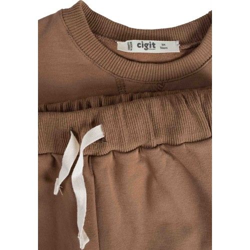 Basic Karyoka Detaylı Sweatshirt Takım 3-8 Yaş Kahve