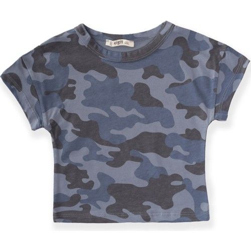 Low Shoulder Basic T-Shirt Ages 1-8 Blue Camouflage
