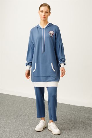 Ghisa Kapşonlu Tunik Pantolon Takımı İNDİGO