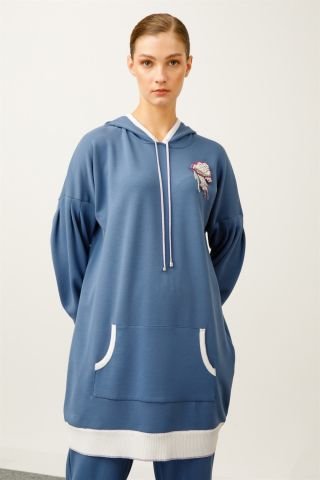 Ghisa Kapşonlu Tunik Pantolon Takımı İNDİGO