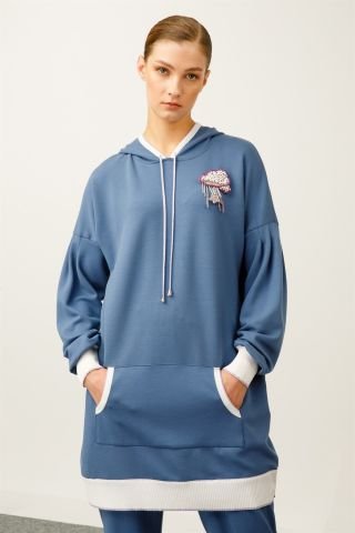 Ghisa Kapşonlu Tunik Pantolon Takımı İNDİGO