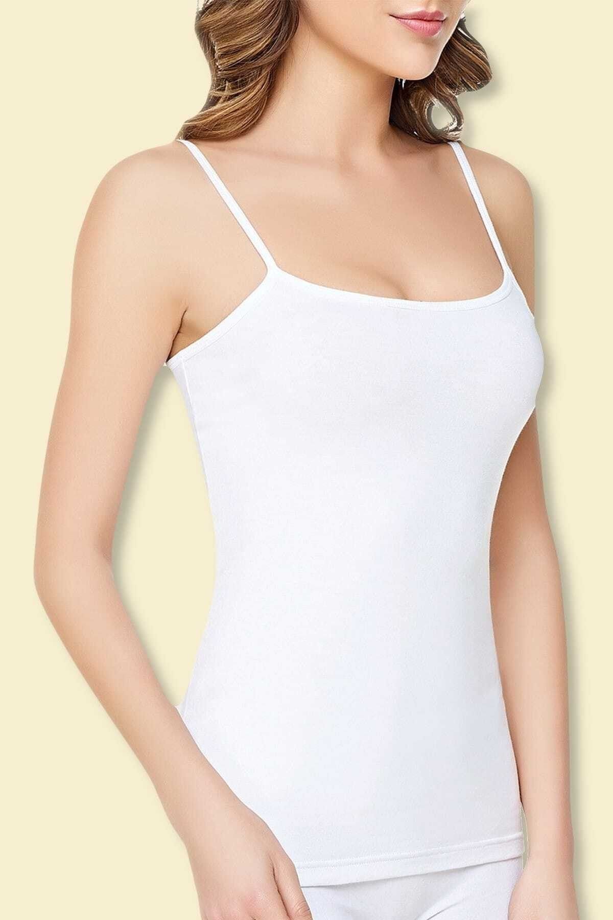 Women's White 6 Pack Cotton Rib Rope Suspended Singlet