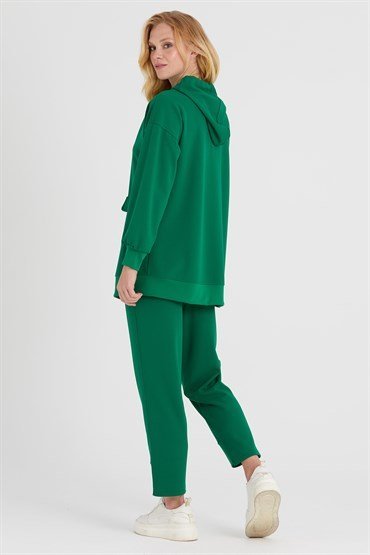 Hooded Tunic Pants Set GREEN