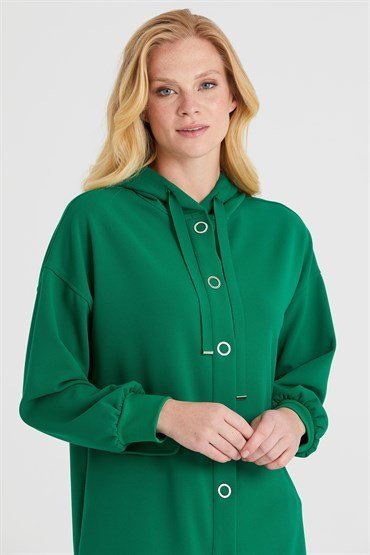 Hooded Tunic Pants Set GREEN