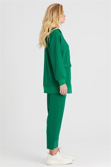 Hooded Tunic Pants Set GREEN