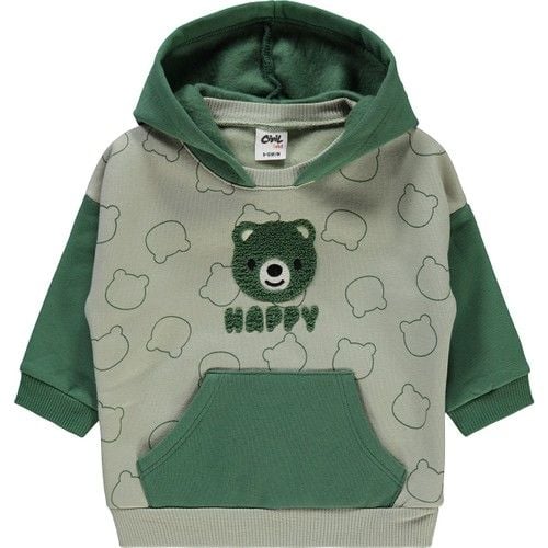 Erkek Bebek Kapüşonlu Sweatshirt 6-18 Ay Haki
