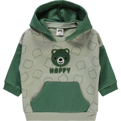 Erkek Bebek Kapüşonlu Sweatshirt 6-18 Ay Haki