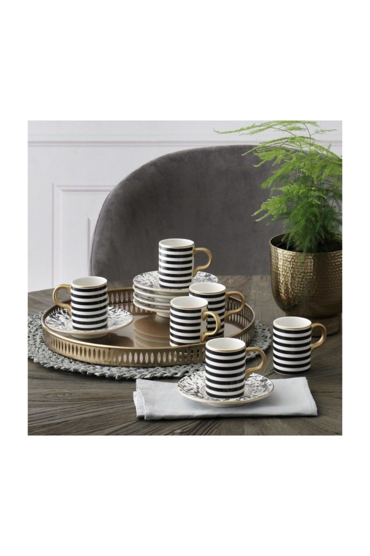 Camelia 12 Pieces 6 Person Bone Turkish Coffee Cup Set 5554