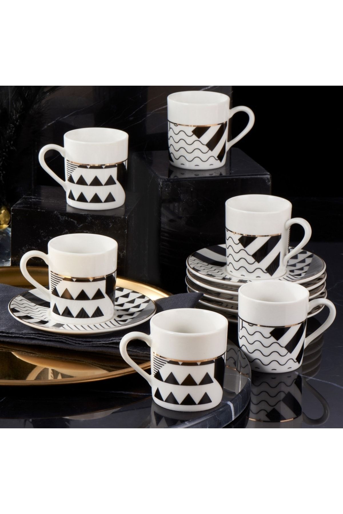 Camelia 12 Pieces 6 Person Bone Turkish Coffee Cup Set - 2501
