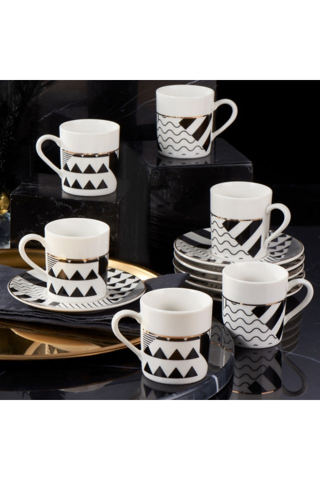 Camelia 12 Pieces 6 Person Bone Turkish Coffee Cup Set - 2501