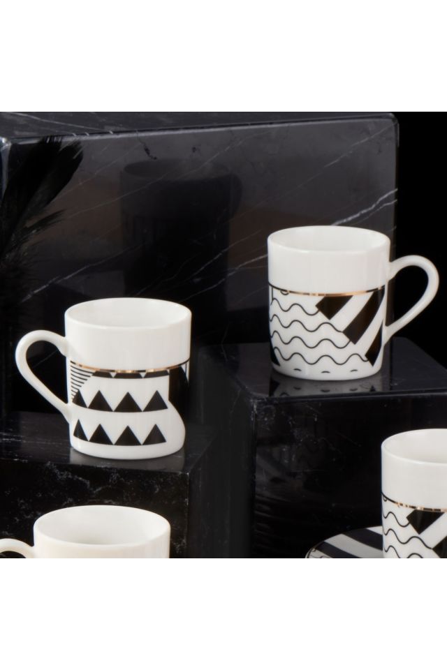 Camelia 12 Pieces 6 Person Bone Turkish Coffee Cup Set - 2501