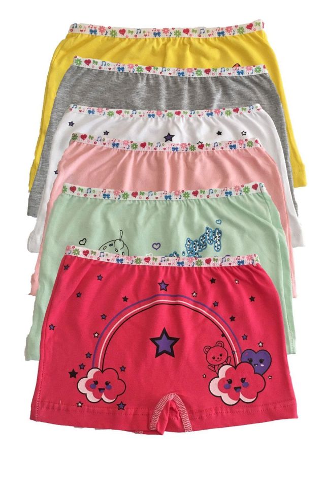 Kız Çocuk Renkli Likralı Pamuk Boxer 6 Lı Paket