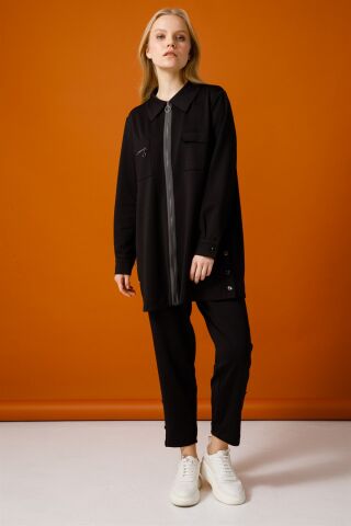 Ghisa Top Pocket Tunic Pants Set BLACK