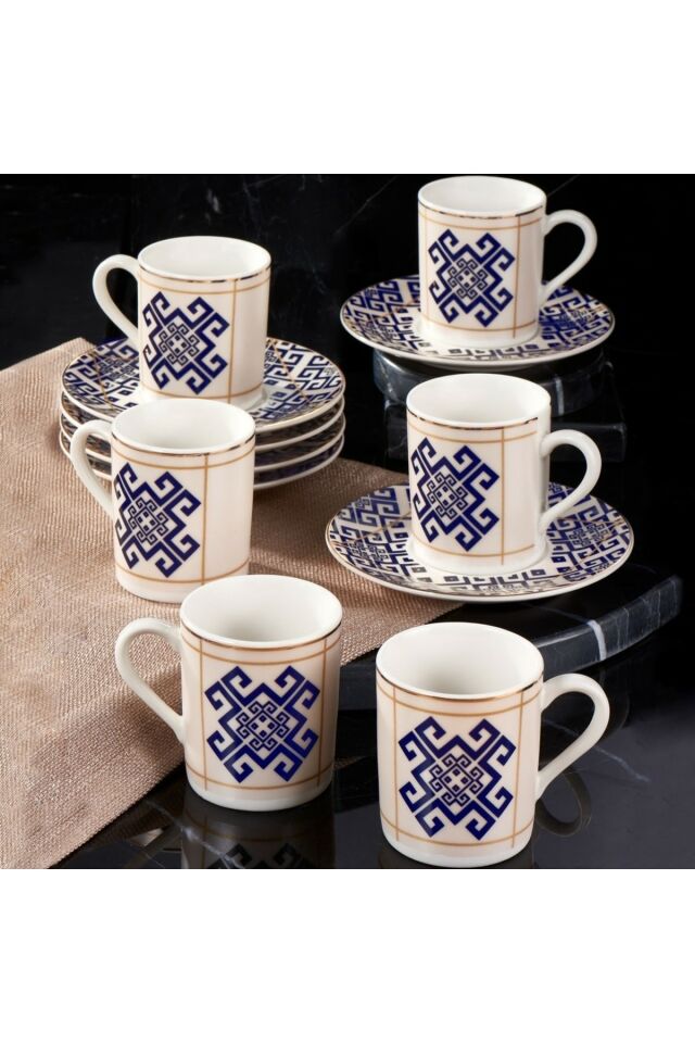 Athens 12 Pieces 6 Person Bone Turkish Coffee Cup Set - 2492