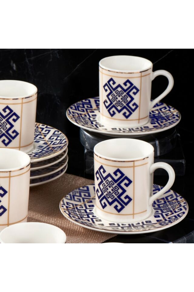 Athens 12 Pieces 6 Person Bone Turkish Coffee Cup Set - 2492