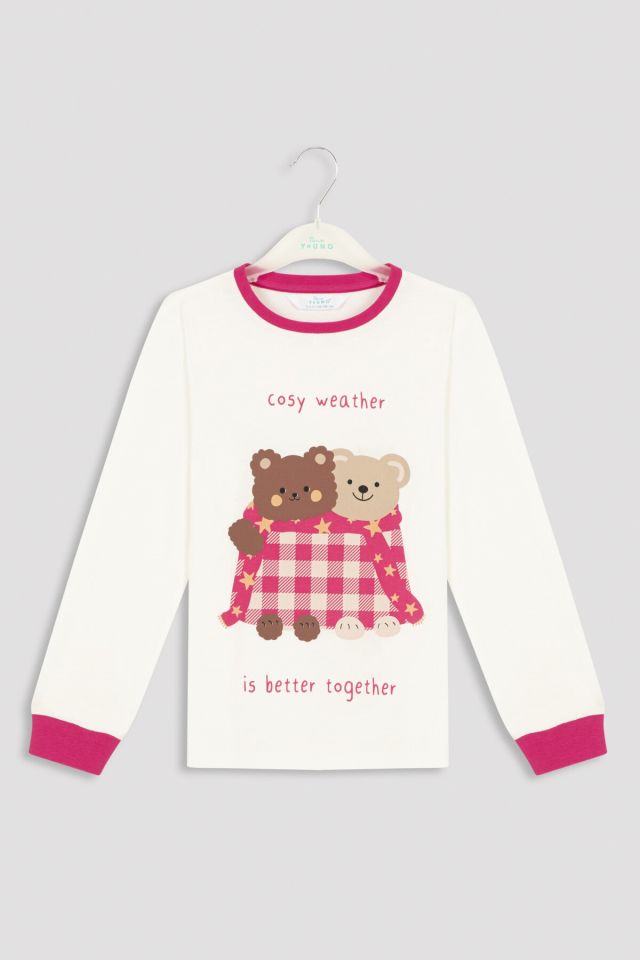Çok Renkli Kız Çocuk Cosy Bear 2li Pijama Takımı