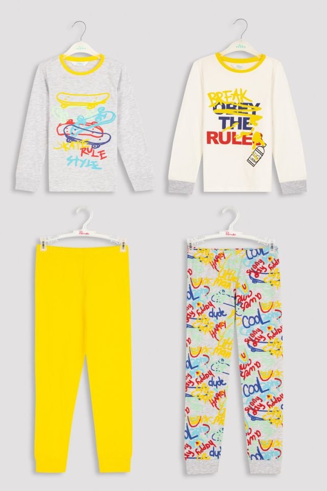 Çok Renkli Graffiti 2li Pijama Takımı