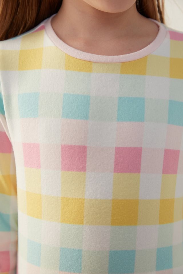 Beyaz Girls Gingham Termal Pijama Takımı