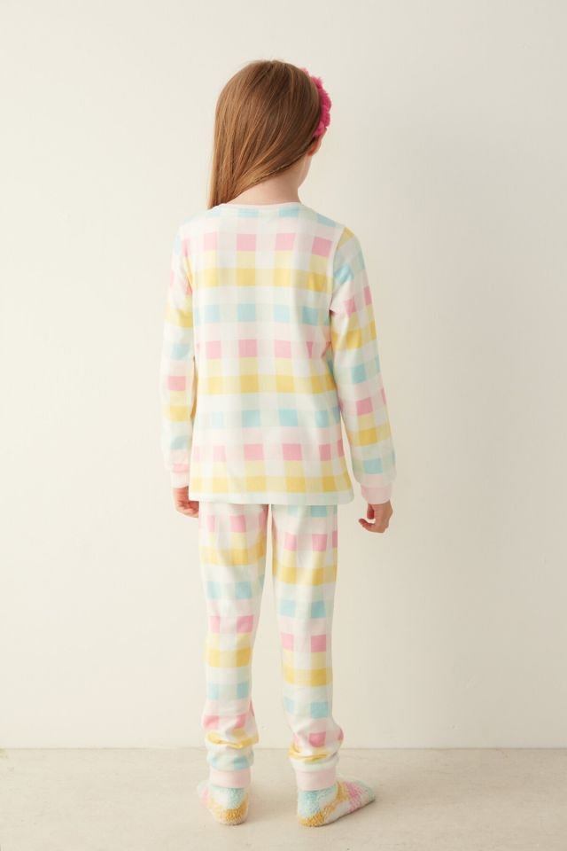Beyaz Girls Gingham Termal Pijama Takımı