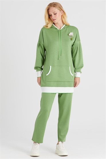 Kapşonlu Tunik Pantolon Takımı YEŞİL