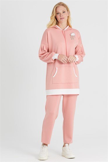 Hooded Tunic Pants Set PINK