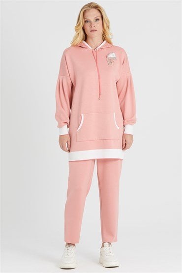 Hooded Tunic Pants Set PINK