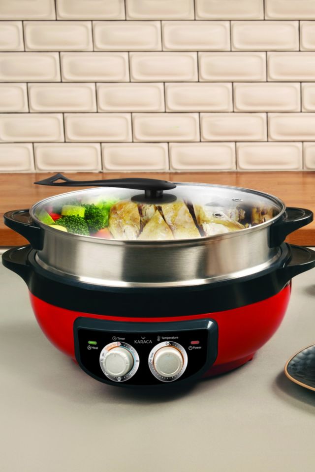 Mutfaksever 4in1 XXL Elektrikli Hızlı Pişirici Izgara/Sulu Yemek/Kızartma/Buharlı Tencere 2000 W