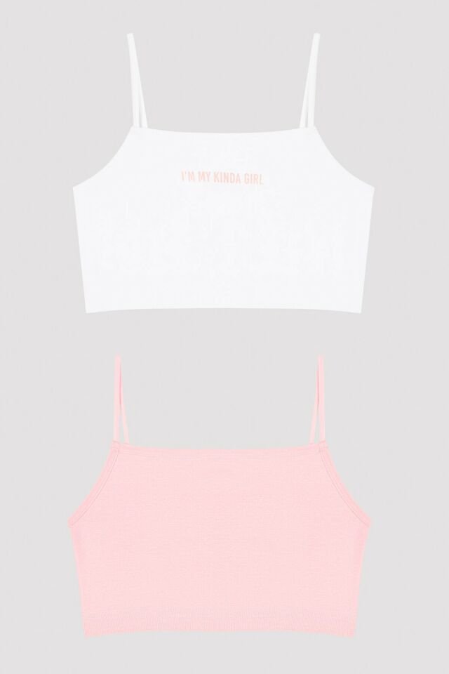 Pembe Beyaz Teen My Kinda Dikişsiz Seamless 2li Yarım Atlet