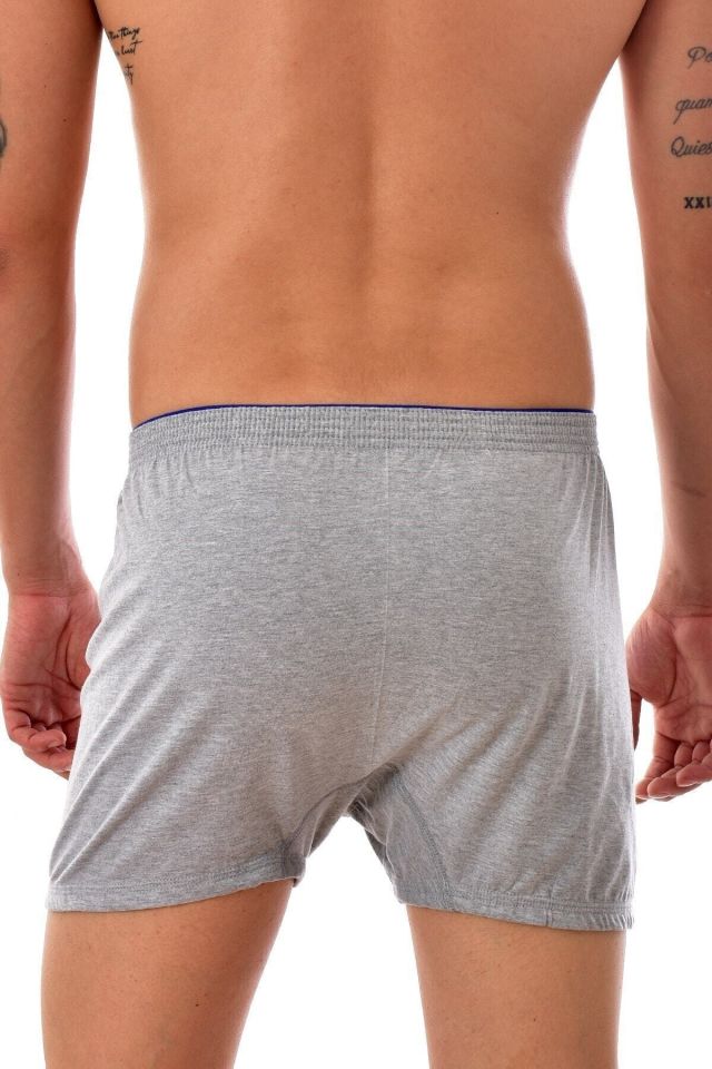 Erkek Gri Pamuklu Düğmeli Paçalı Boxer Külot 6'lı Paket