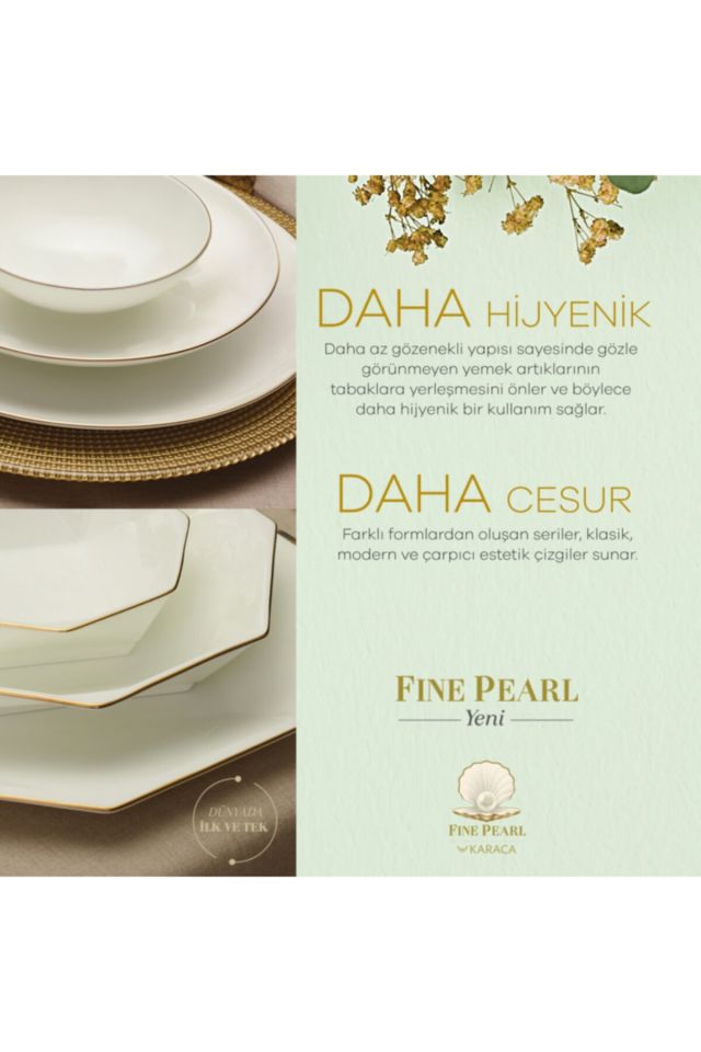 Karaca Home Fine Pearl Extra Trio Platin 62 Parça 12 Kişilik İnci Yemek Takımı
