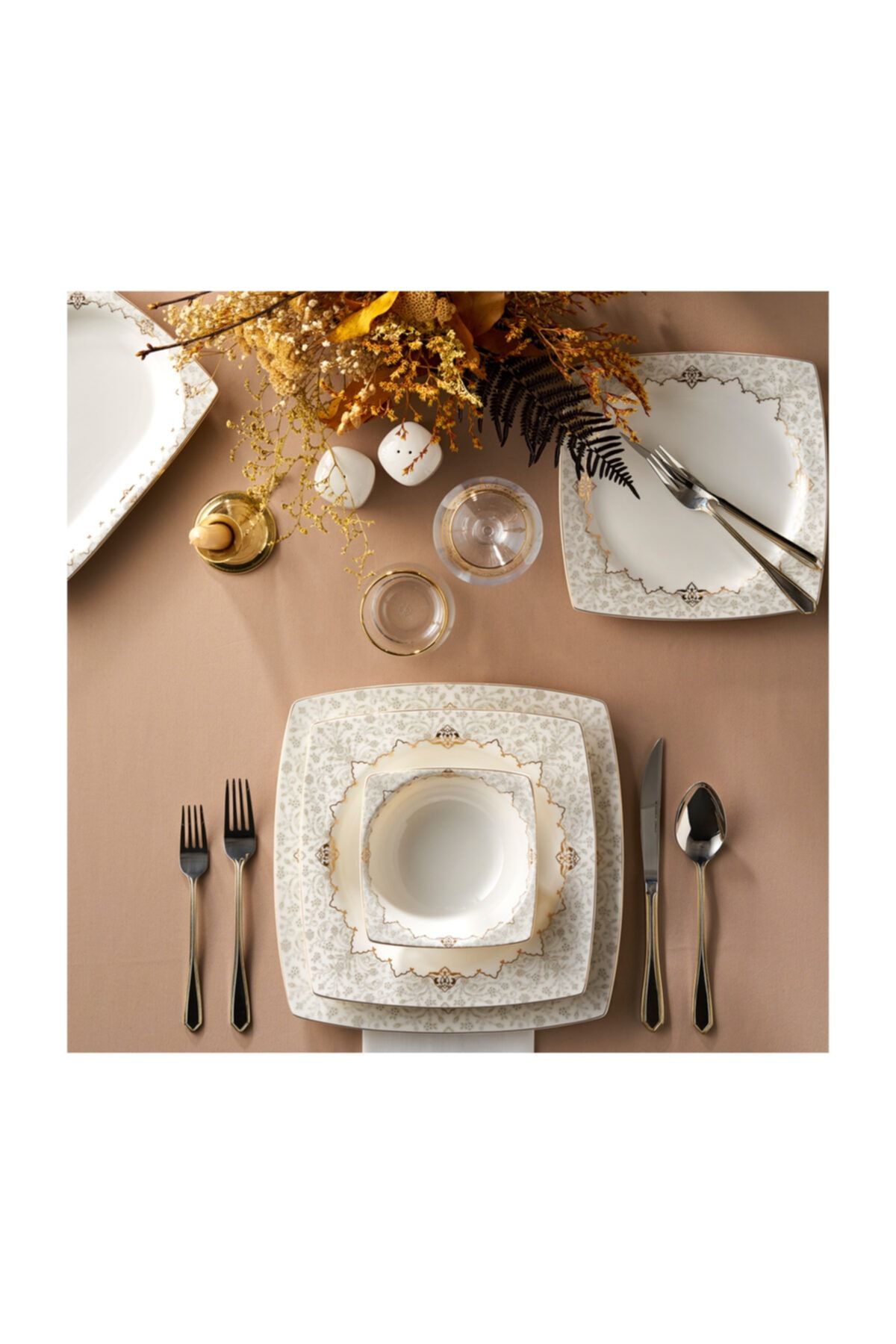 Karaca Home Mühür Cream 60 Parça Yemek takımı Gold Kare